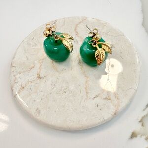 Vintage Avon Green Lucite Apple Gold Tone Post Earrings
